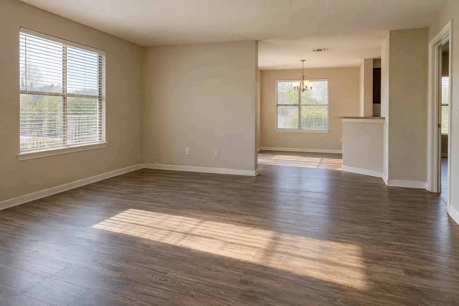 Illustrative clean, empty apartment after a move-out cleanout